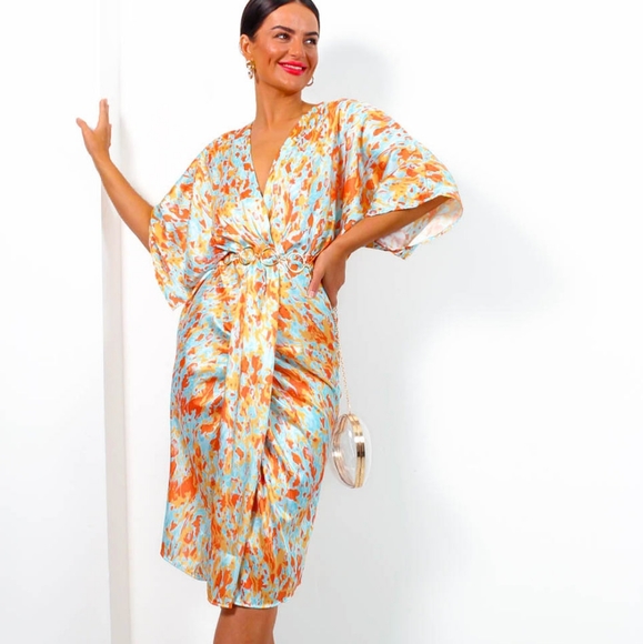 NWT Finders Keepers - Blue Orange Printed Midi - Picture 3 of 5